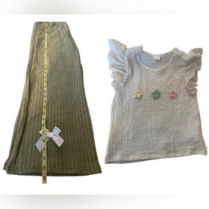 Girls White Ruffled Top and Green Pants Set
